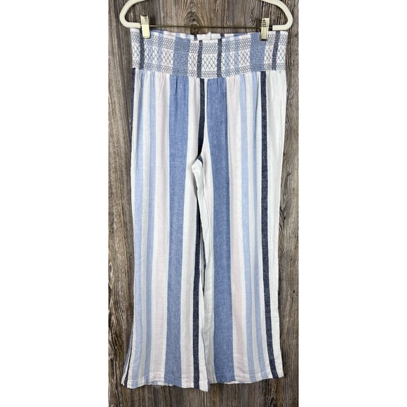 Indigo Rein Pants - Indigo Rein Linen Blend Striped Wide Leg Pants Elastic Waist Pull-On Size L